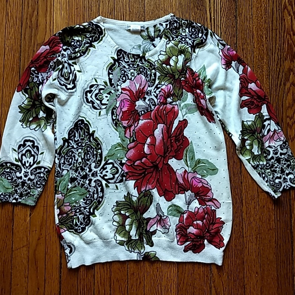 Floral Lightweight 3/4-Sleeve Sweater